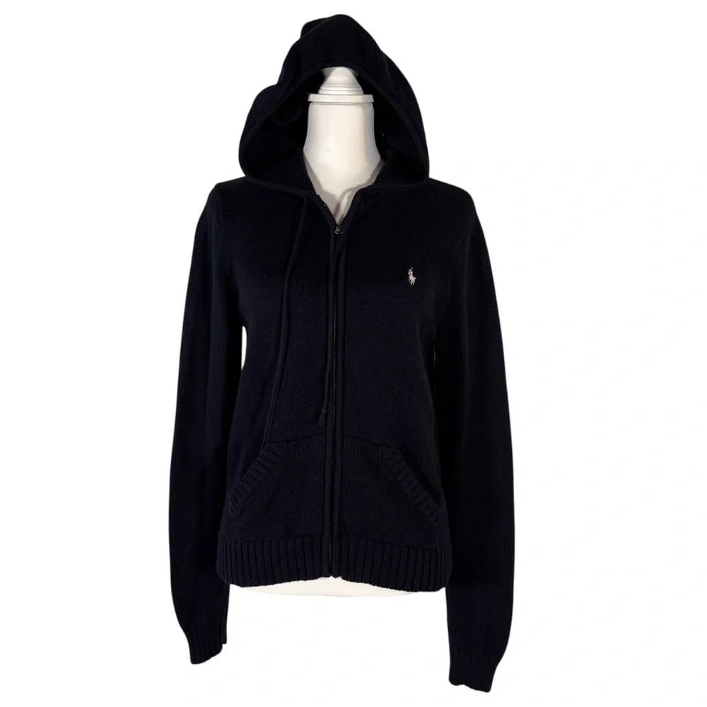 Ralph Lauren Blue Label Sweater Women’s L Hood Cotton Preppy Knit Coastal - Picture 1 of 11